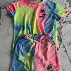 Shein Kids Boys Tie Dye Tee Shirt and Shorts Set Size 10